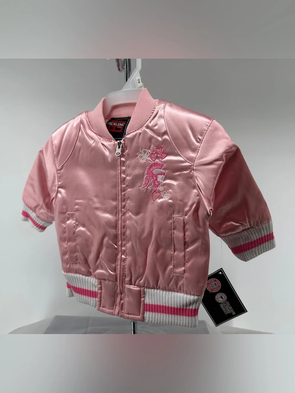 NWT Genuine Stuff USC Trojans Toddler Pink Satin Bomber Jacket Varsity